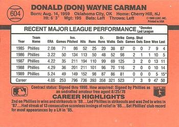 1990 Donruss #604 Don Carman Back