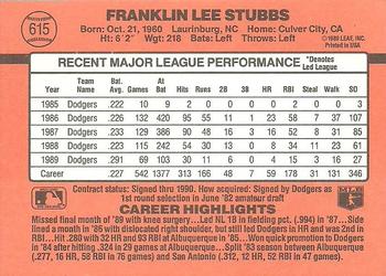 1990 Donruss #615 Franklin Stubbs Back
