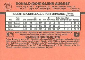 1990 Donruss #617 Don August Back