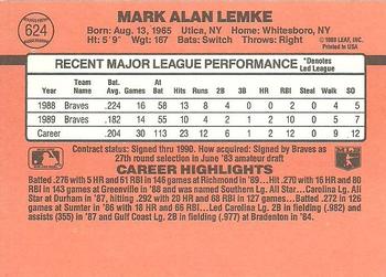 1990 Donruss #624 Mark Lemke Back