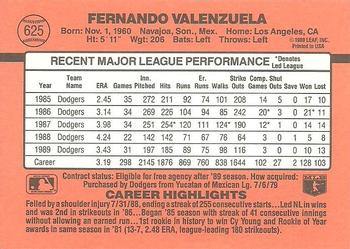 1990 Donruss #625 Fernando Valenzuela Back