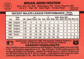 1990 Donruss #635 Brian Holton Back