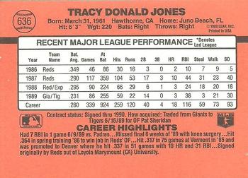 1990 Donruss #636 Tracy Jones Back