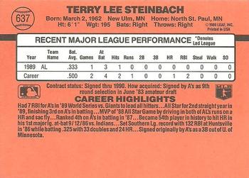 1990 Donruss #637 Terry Steinbach Back