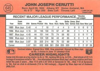 1990 Donruss #645 John Cerutti Back