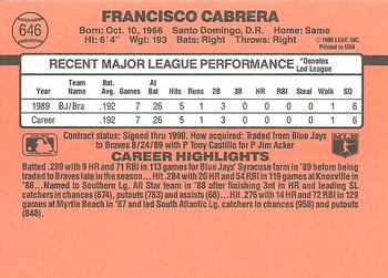 1990 Donruss #646 Francisco Cabrera Back