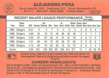 1990 Donruss #664 Alejandro Pena Back