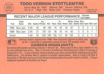 1990 Donruss #669 Todd Stottlemyre Back