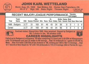 1990 Donruss #671 John Wetteland Back