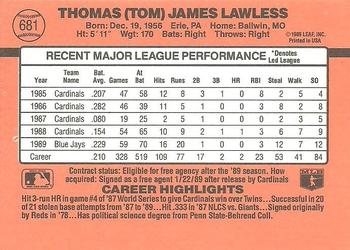 1990 Donruss #681 Tom Lawless Back