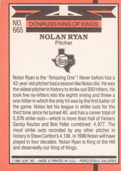 1990 Donruss #665 Nolan Ryan Back