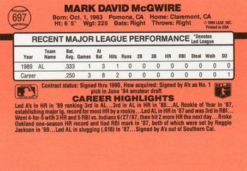 1990 Donruss #697 Mark McGwire Back