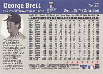 2000 Fleer Greats of the Game #21 George Brett Back
