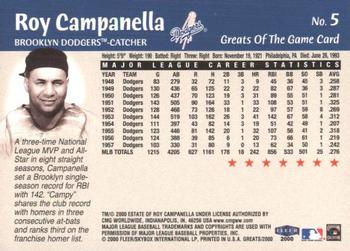 2000 Fleer Greats of the Game #5 Roy Campanella Back