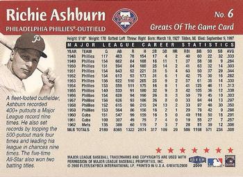 2000 Fleer Greats of the Game #6 Richie Ashburn Back