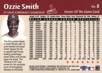2000 Fleer Greats of the Game #8 Ozzie Smith Back