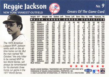 2000 Fleer Greats of the Game #9 Reggie Jackson Back