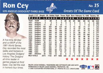 2000 Fleer Greats of the Game #15 Ron Cey Back