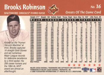 2000 Fleer Greats of the Game #16 Brooks Robinson Back