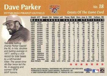2000 Fleer Greats of the Game #18 Dave Parker Back