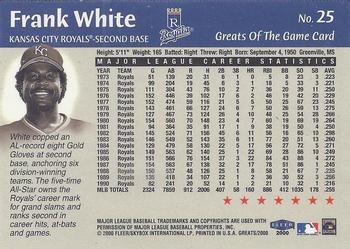 2000 Fleer Greats of the Game #25 Frank White Back