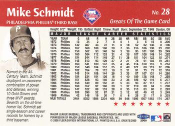 2000 Fleer Greats of the Game #28 Mike Schmidt Back