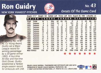 2000 Fleer Greats of the Game #43 Ron Guidry Back