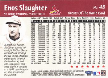 2000 Fleer Greats of the Game #48 Enos Slaughter Back