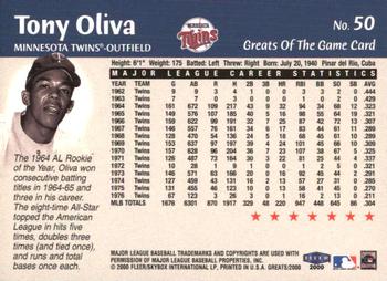 2000 Fleer Greats of the Game #50 Tony Oliva Back