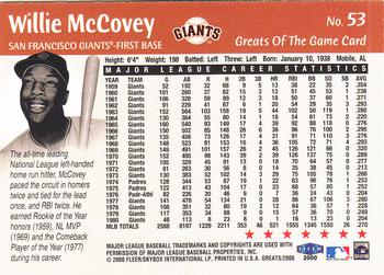2000 Fleer Greats of the Game #53 Willie McCovey Back