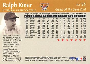 2000 Fleer Greats of the Game #56 Ralph Kiner Back