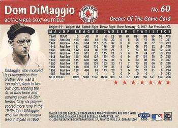 2000 Fleer Greats of the Game #60 Dom DiMaggio Back