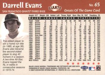 2000 Fleer Greats of the Game #65 Darrell Evans Back