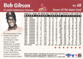 2000 Fleer Greats of the Game #68 Bob Gibson Back