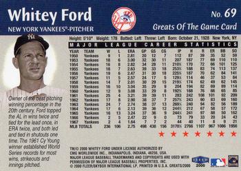 2000 Fleer Greats of the Game #69 Whitey Ford Back