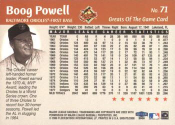 2000 Fleer Greats of the Game #71 Boog Powell Back