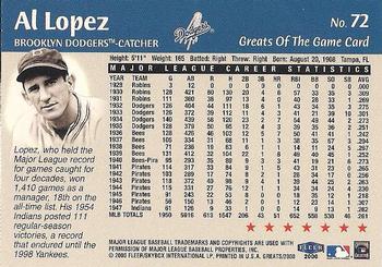 2000 Fleer Greats of the Game #72 Al Lopez Back