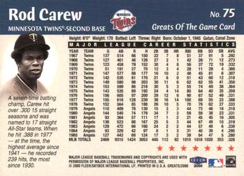 2000 Fleer Greats of the Game #75 Rod Carew Back