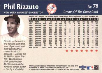 2000 Fleer Greats of the Game #78 Phil Rizzuto Back