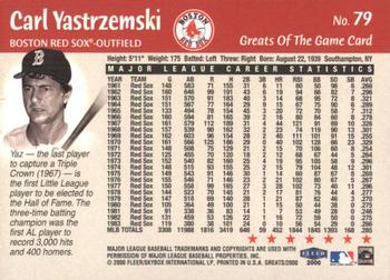2000 Fleer Greats of the Game #79 Carl Yastrzemski Back