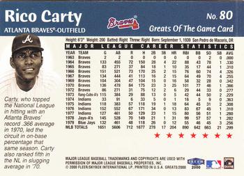2000 Fleer Greats of the Game #80 Rico Carty Back