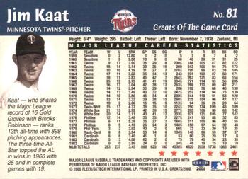 2000 Fleer Greats of the Game #81 Jim Kaat Back