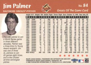 2000 Fleer Greats of the Game #84 Jim Palmer Back