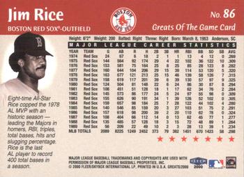 2000 Fleer Greats of the Game #86 Jim Rice Back