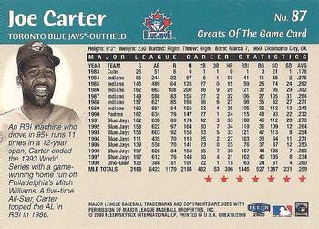 2000 Fleer Greats of the Game #87 Joe Carter Back