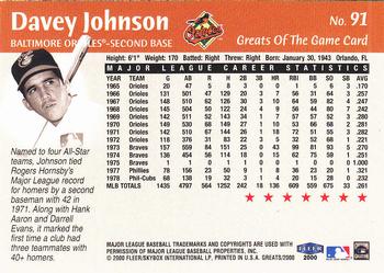 2000 Fleer Greats of the Game #91 Davey Johnson Back