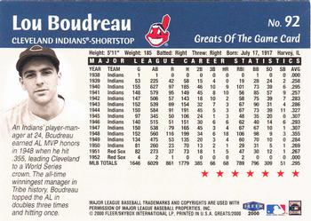 2000 Fleer Greats of the Game #92 Lou Boudreau Back