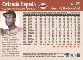2000 Fleer Greats of the Game #93 Orlando Cepeda Back