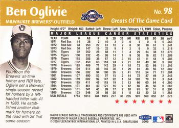 2000 Fleer Greats of the Game #98 Ben Oglivie Back