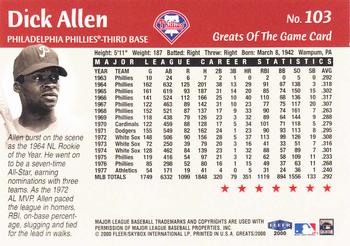 2000 Fleer Greats of the Game #103 Dick Allen Back